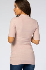 Light Pink Soft Brushed Knit Mock Neck Maternity Top