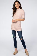 Light Pink Soft Brushed Knit Mock Neck Top