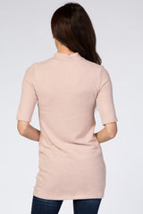 Light Pink Soft Brushed Knit Mock Neck Top