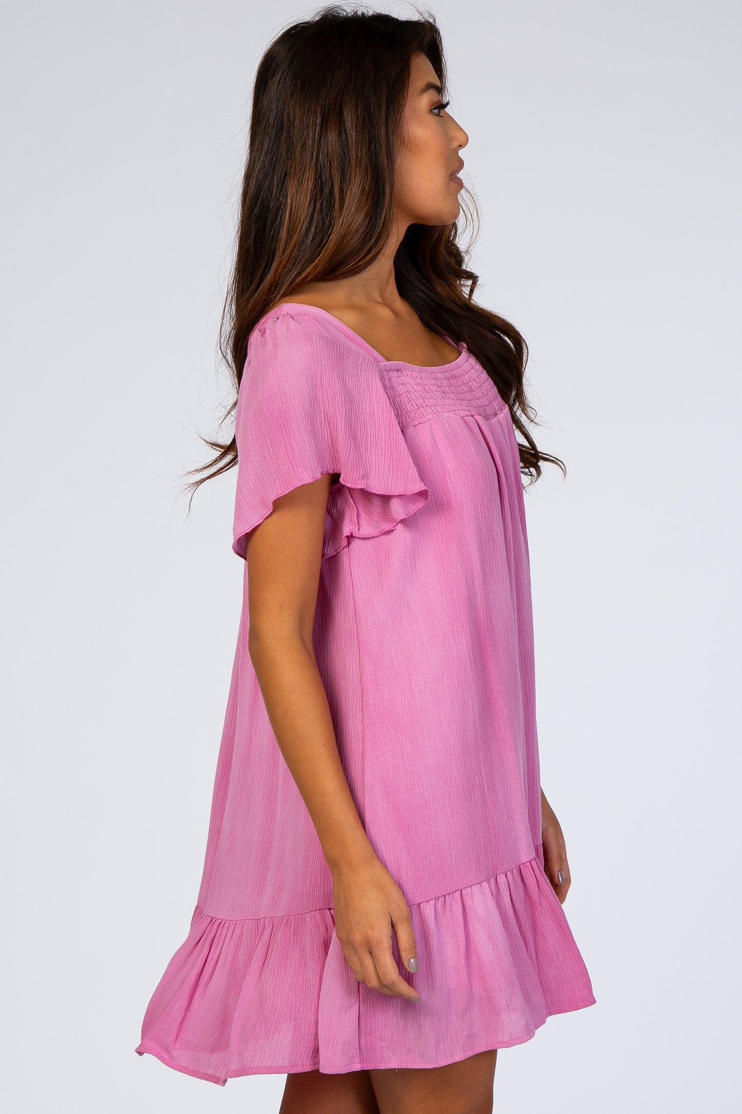 Pink Smocked Ruffle Dress