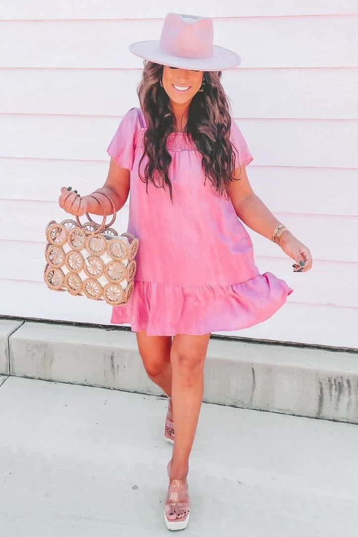 Pink Smocked Ruffle Dress