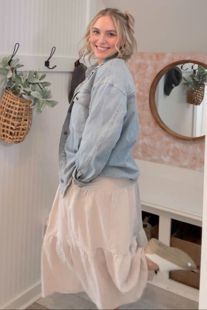 Beige Bow Strap Tiered Midi Dress