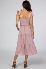 Mauve Bow Strap Tiered Midi Dress