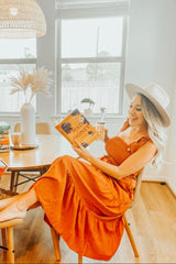 Rust Bow Strap Tiered Midi Dress