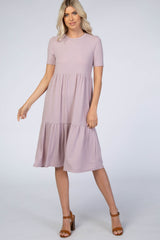 Lavender Ribbed Tiered Maternity Dress