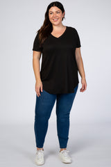 Black V-Neck Short Sleeve Plus Top