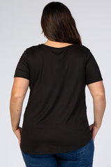 Black V-Neck Short Sleeve Plus Top