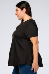 Black Round Hem Short Sleeve Plus Top