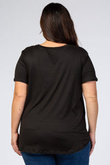 Black Round Hem Short Sleeve Plus Top