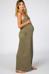 Light Olive Cross Back Wide Leg Maternity Jumpsuit