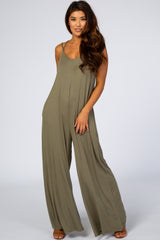 Light Olive Cross Back Wide Leg Maternity Jumpsuit