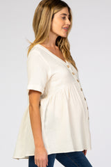 Ivory Soft Linen Button Front Maternity Top