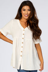 Ivory Soft Linen Button Front Top