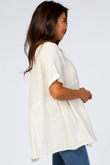 Ivory Soft Linen Button Front Top