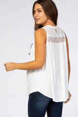 White Lace Inset Maternity Tank Top