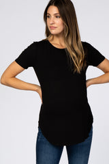 Black Ribbed Round Hem Maternity Top