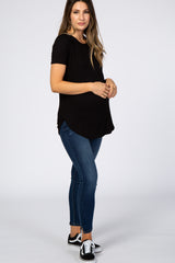 Black Ribbed Round Hem Maternity Top