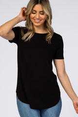 Black Ribbed Round Hem Maternity Top