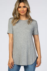 Heather Grey Ribbed Round Hem Maternity Top