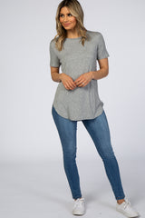 Heather Grey Ribbed Round Hem Top