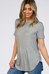 Heather Grey Ribbed Round Hem Top