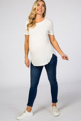 Ivory Ribbed Round Hem Maternity Top