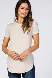 Beige Ribbed Round Hem Maternity Top