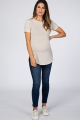 Beige Ribbed Round Hem Maternity Top