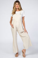 Beige Linen Maternity Overalls