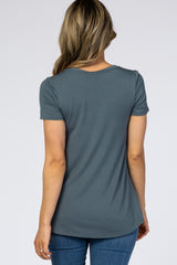 Dark Teal Layered Wrap Front Nursing Top