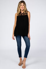 Black Lace Inset Sleeveless Maternity Blouse