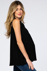 Black Lace Inset Sleeveless Maternity Blouse