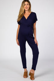 Navy Wrap Tie Maternity Jumpsuit