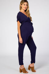 Navy Wrap Tie Maternity Jumpsuit