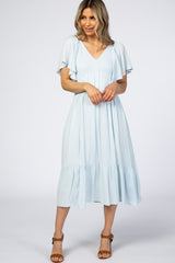 Light Blue Smocked Ruffle Maternity Dress