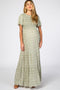 Light Olive Floral Smocked Front Pleated Hem Maternity Maxi Dress
