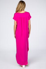 Fuchsia Side Slit Maternity Maxi Dress