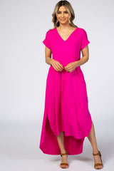 Fuchsia Side Slit Maternity Maxi Dress