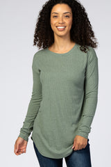 Olive Long Sleeve Ribbed Top