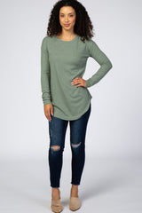 Olive Long Sleeve Ribbed Top