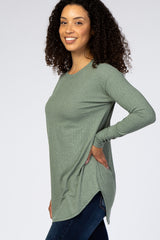 Olive Long Sleeve Ribbed Top