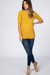 Yellow Ribbed Ruched Maternity Top