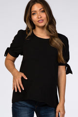 Black Short Tie Sleeve Maternity Top