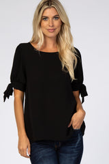 Black Short Tie Sleeve Maternity Top