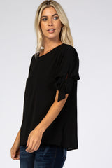 Black Short Tie Sleeve Top