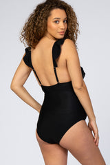 Black Ruffle Maternity One-Piece Maternity Swimsuit