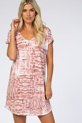 Mauve Tie Dye V-Neck Round Hem Dress