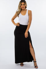 Black Foldover Side Slit Maxi Skirt