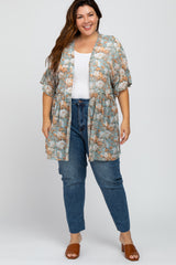 Blue Floral Ruffle Hem Plus Cover Up