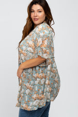 Blue Floral Ruffle Hem Plus Cover Up